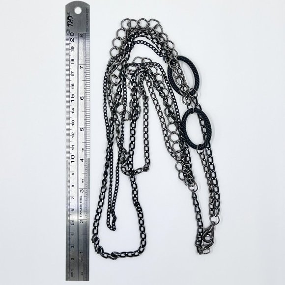 Black & Gunmetal Tone Multi Layered 22” Chain Necklace - Picture 4 of 7